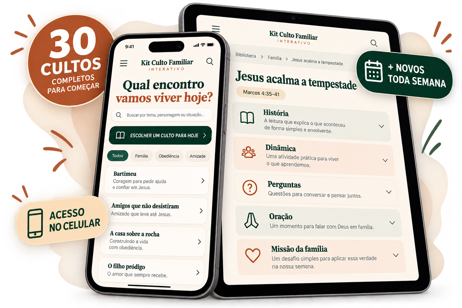 Kit Culto Familiar Interativo no celular e tablet